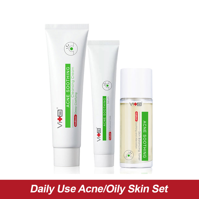 【Daily Use: Oily Skin】Swissvita Acne Soothing Cleanser 100g, Acne Soothing Toner 120ml, Acne Soothing Serum 50g [EXP 8/2025]