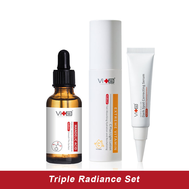 【Triple Radiance Set】 Swissvita Mandelic Acid Serum 30ml + Vitamin C Serum 50ml + Dark Spot Correcting Serum 15g